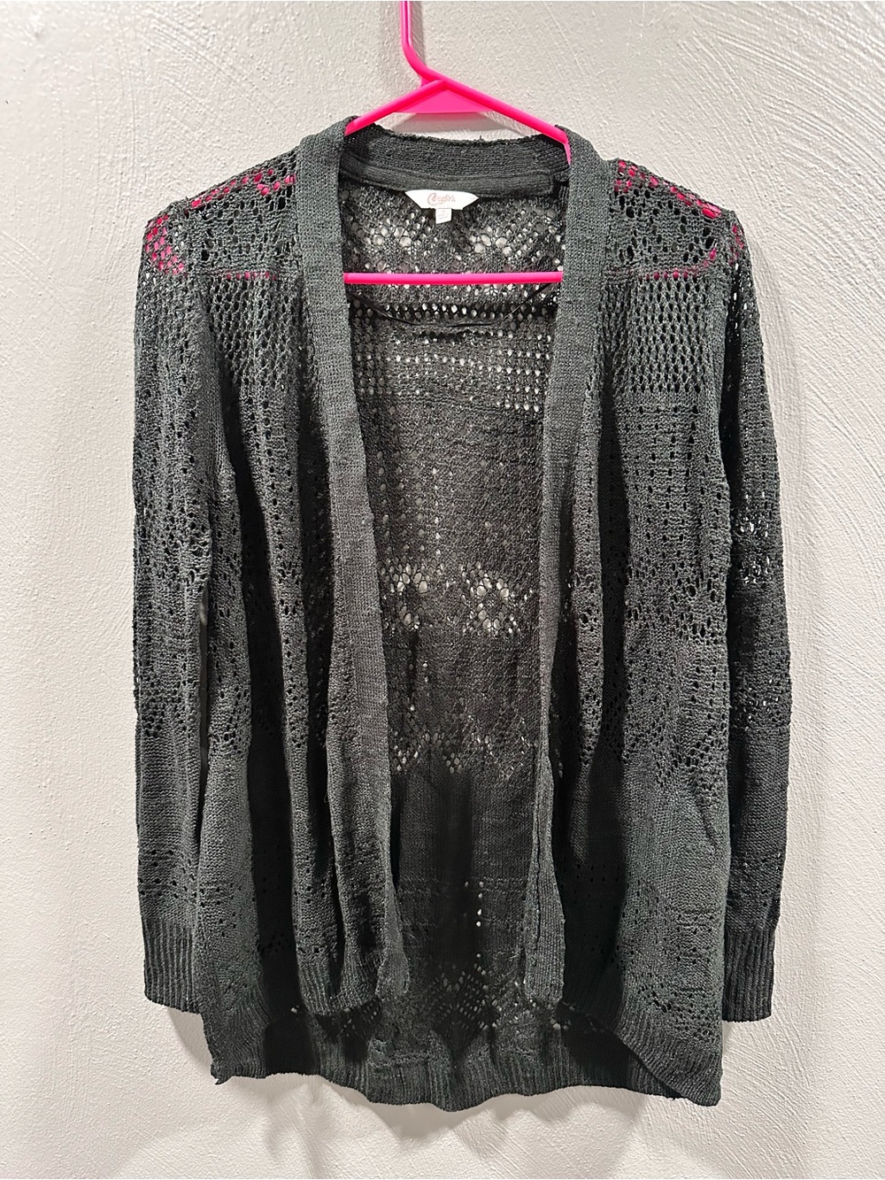 Candie's Black Open-Front Crochet Knit Cardigan